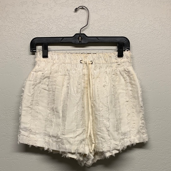 Callahan Pants - Callahan High Waist Cream Frayed Shorts